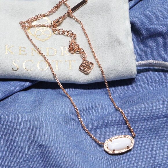 Kendra Scott Elisa white Pearl Rose Gold Pendant Necklace NEW - Picture 2 of 3